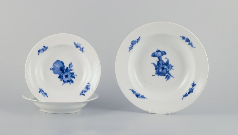 Royal Copenhagen Blue Flower Braided. Three deep plates.Model 10/8105 and 10/8107.