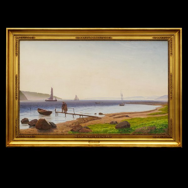 Vilhelm Kyhn landskab fra Hindsgavl. Vilhelm Kyhn, 1819-1903, olie på lærred. Signeret og dateret 1866. Lysmål: 79x125cm. Med ramme: 101x147cm