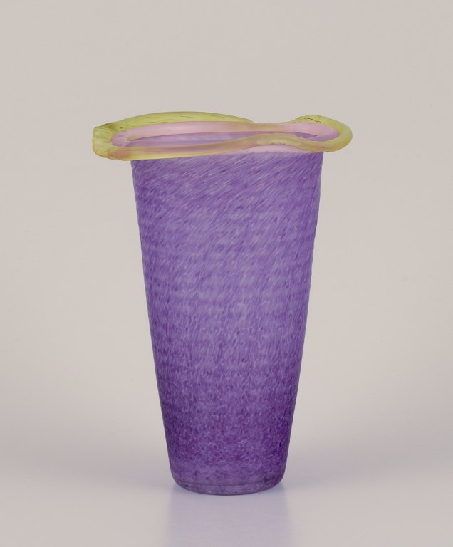 Ulrica Hydman Vallien (1938-2018) for Kosta Boda. Vase in violet and yellow art glass.