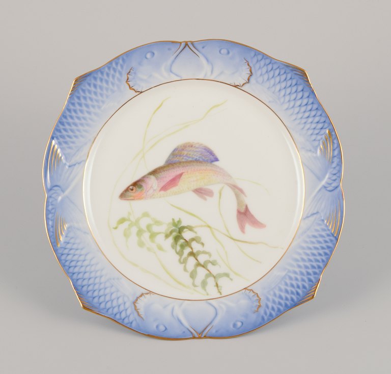 Royal Copenhagen Fauna Danica fish plate. Hand-painted fish motif with gold decoration.