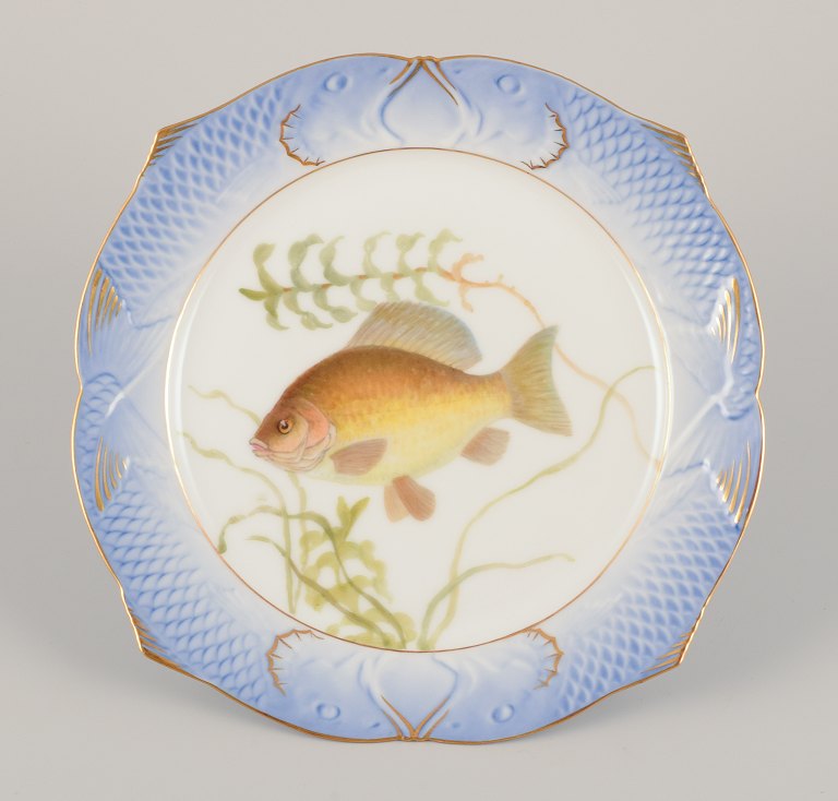 Royal Copenhagen Fauna Danica fish plate. Hand-painted fish motif with gold decoration.