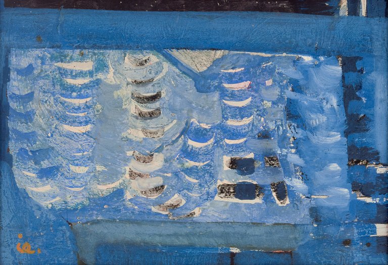 Ingvar Engdahl (1928-1992), svensk kunstner. Olie på plade. Abstrakt komposition.