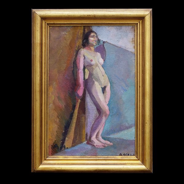 Astrid Holm, Denmark, 1876-1937, composition with a woman. Signed. Paris circa 1911. Visible size: 40x26cm. With frame: 51x37cm