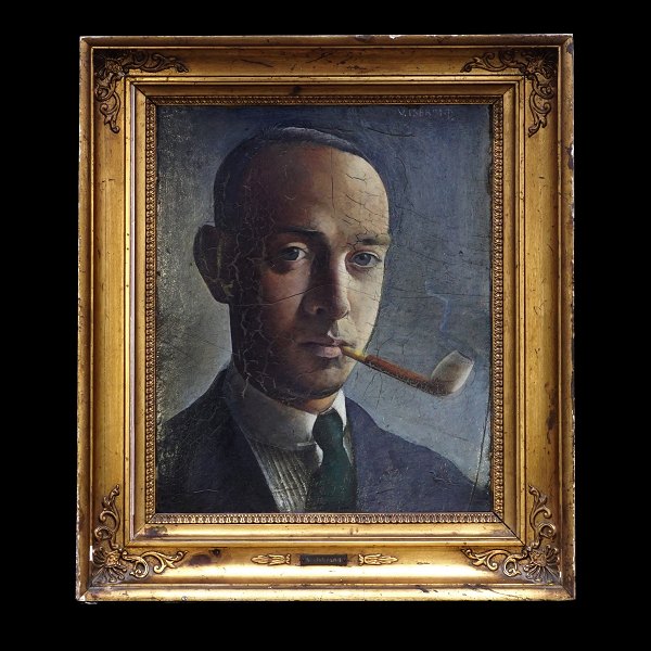 Victor Isbrand selvportræt. Victor Isbrand, 1897-1988, olie på plade. Signeret ca. år 1923. Lysmål: 33x27cm. Med ramme: 45x39cm