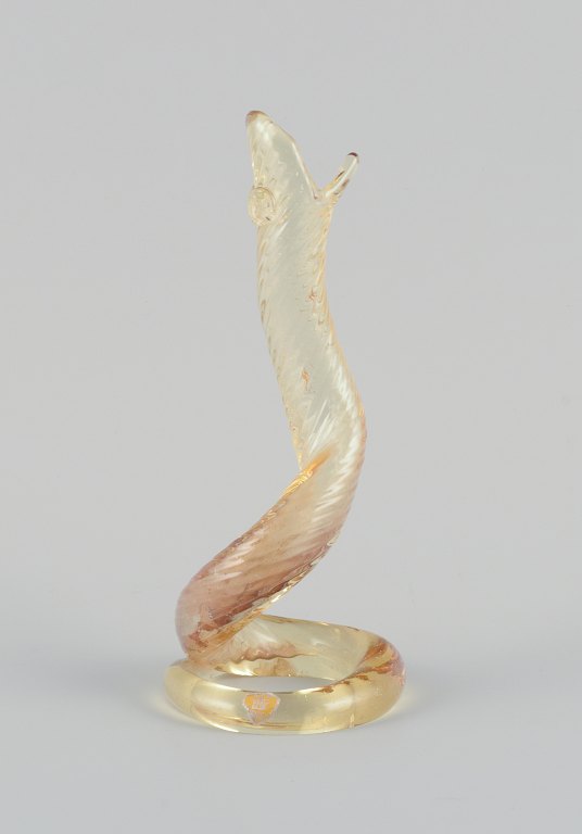 Trelleborgs Glasbruk, Sweden. Sculpture in the form of a cobra snake in art glass. Yellow and clear glass. Mouth-blown.