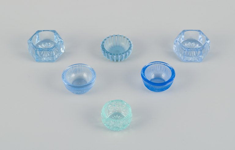 Fåglavik Glasbruk (1874-1980), Sweden.Six salt cellars in colored glass. Blue handmade glass.