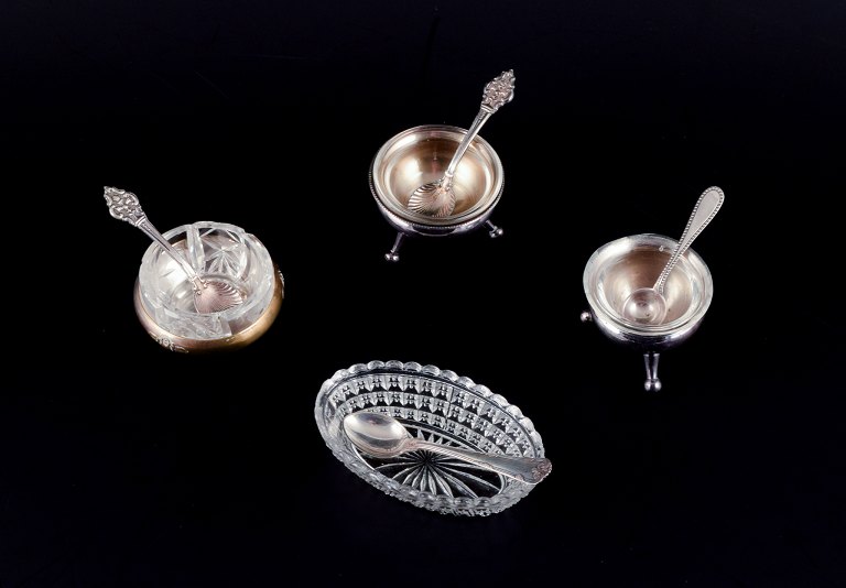 Fåglavik Glasbruk (1874-1980), Sweden.Four salt cellars in clear handmade glass.