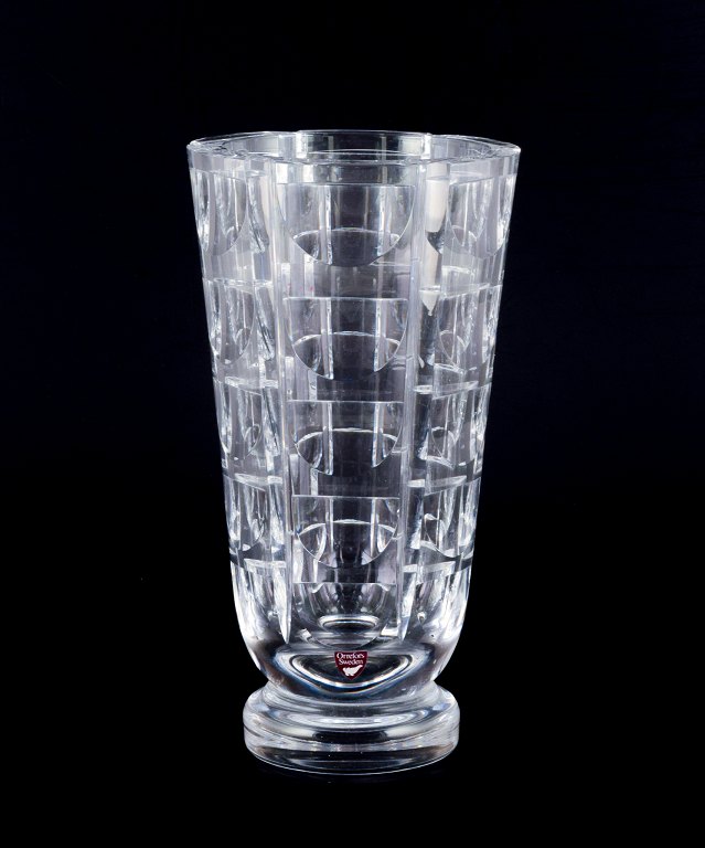 Simon Gate for Orrefors, Sweden. "Tusen Fönster" (a thousand windows) art glass vase in faceted crystal.