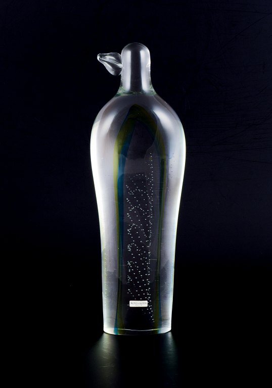 Kosta Boda. Colossal unique art glass sculpture.Mouth-blown glass. Interior glass mass in green and blue design with air bubbles.