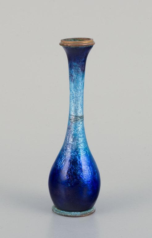 Fauré et Marty for Limoges, France.Enamelwork vase with blue-toned decoration.