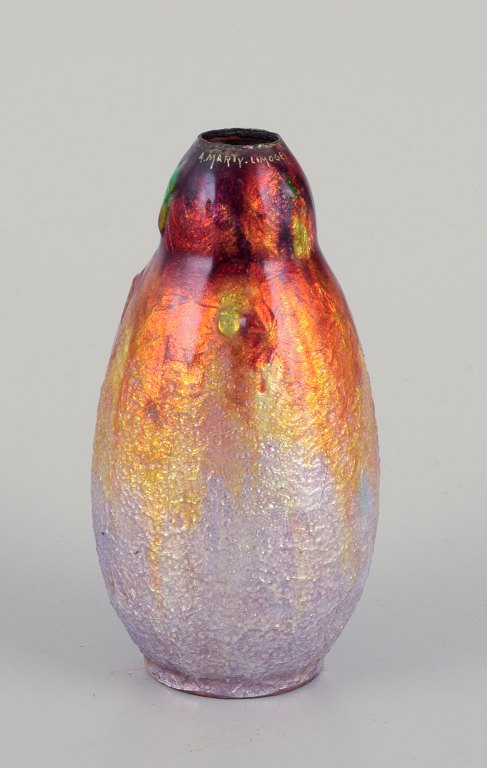 A. Marty for Limoges, France.Enamelwork vase with polychrome enamel decoration.