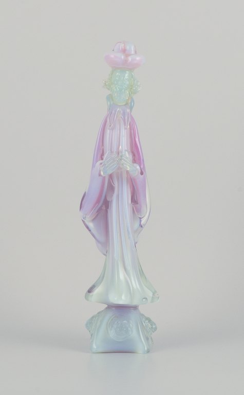 Murano, Italy. Large sculpture in art glass. Religious male figure.Pink and light blue mouth-blown glass.