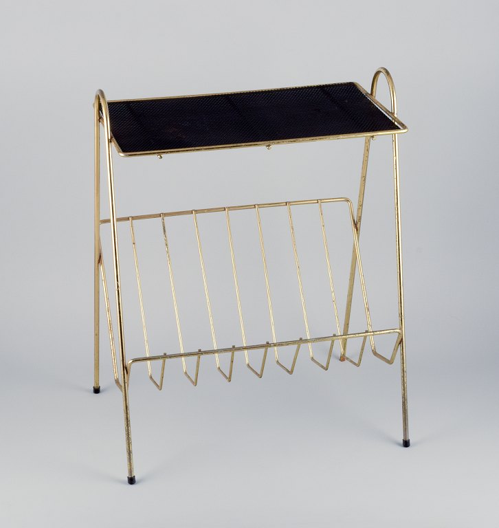 Mathieu Matégot, French industrial designer. Magazine holder in brass with black metal mesh.