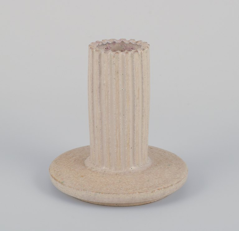 Arne Bang, own workshop. Ceramic candlestick with glaze in sandy tones. Handmade.