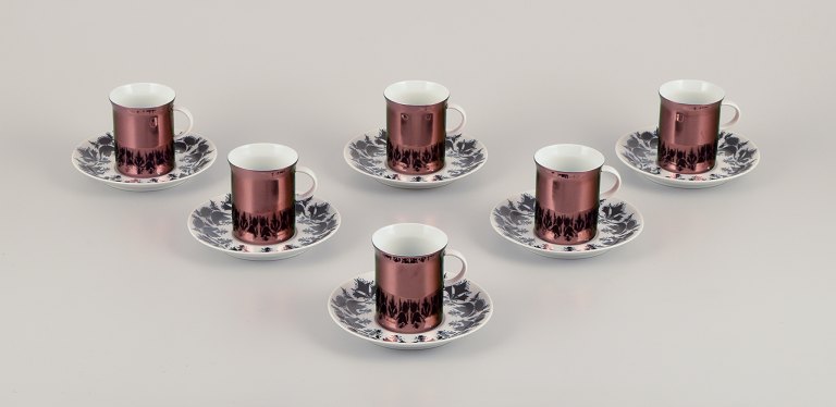 Bjørn Wiinblad (1918-2006) for Rosenthal, Germany. A set of six "Berlin Hilton" porcelain demitasse cups with saucers. Glossy copper-colored decoration.