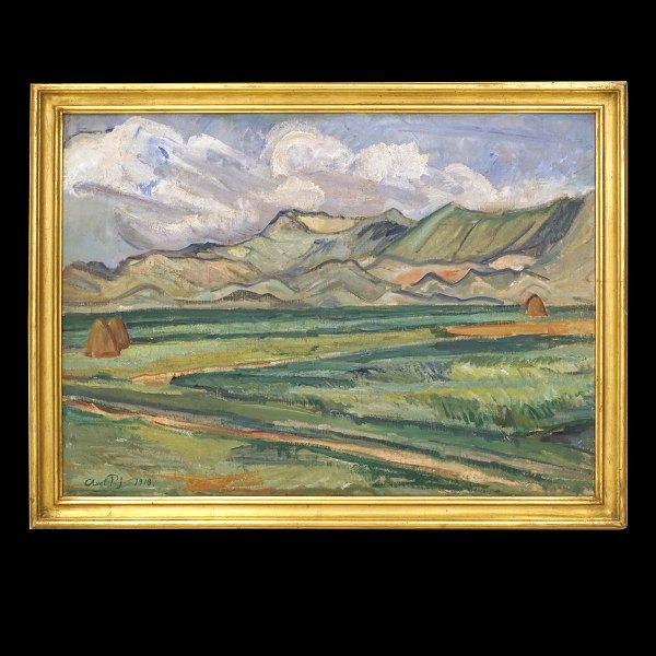 Axel P Jensen, 1886-1972, oil on canvas. Danish landscape North Jutland. Signed and dated 1918. Visible size: 56x76cm. With frame: 65x85cm