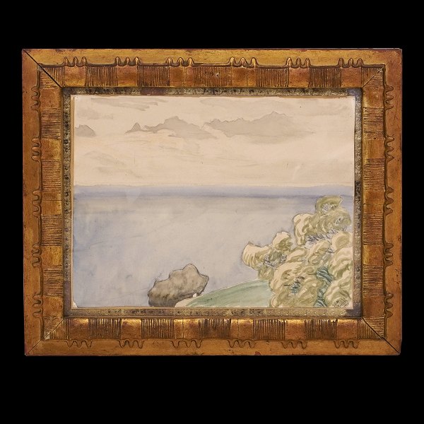J. F. Willumsen akvarel. Jens Ferdinand Willumsen, 1863-1958, akvarel i kunstnerramme. "Morgendis over Søen". Med JFWs inventarnummer 61. Signeret og dateret "sep 1901". Lysmål: 29x38cm. Med ramme: 42x51cm