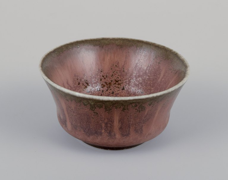 Carl Harry Stålhane (1920-1990) for Rörstrand. Miniature ceramic bowl with brown and green glaze.