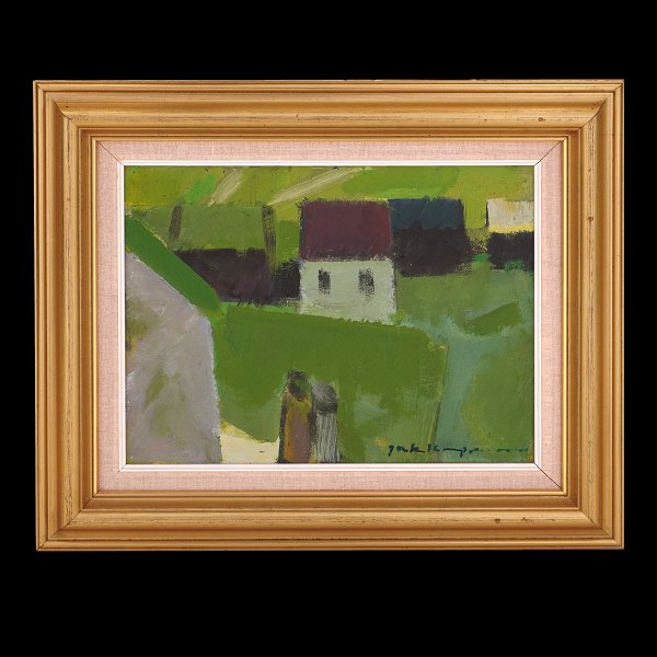 Jack Kampmann, 1914-89, maleri med motiv fra Færøerne. Olie på lærred. Lysmål: 26x34cm. Med ramme: 41x49cm