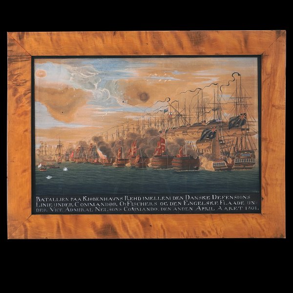 Akvarel med motiv i form af Slaget Reden 2. april 1801. Lysmål: 42x61cm. Med ramme: 55x74cm