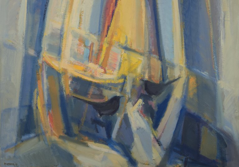 Frans Vester-Pedersen (1934-1972), dansk maler, olie på lærred.Abstrakt komposition.