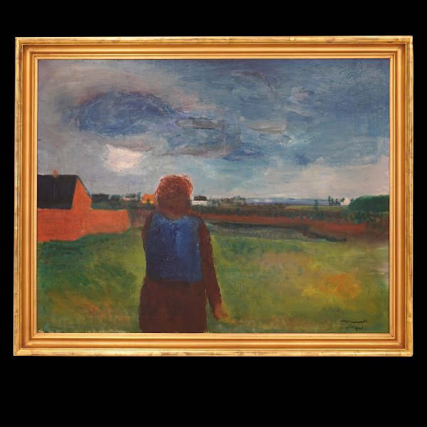 Jens Søndergaard maleri, Jens Søndergaard, 1895-1957, olie på lærred. Signeret og dateret 1948. Lysmål: 96x122cm. Med ramme: 112x138cm