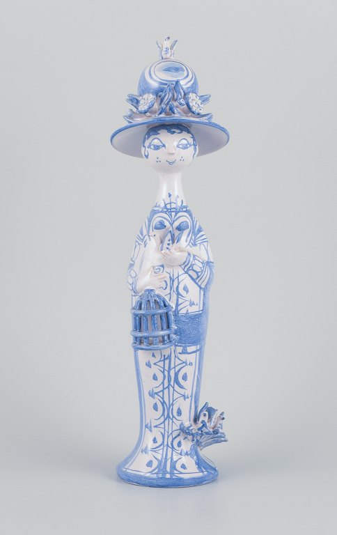 Bjørn Wiinblad (1918-2006), unique ceramic figurine. "Spring" in blue from "The Seasons".