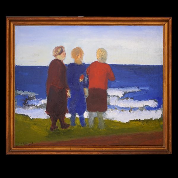 Jens Søndergaard, 1895-1957, oil on canvas. Women at the sea. Signed. Visible size: 90x109cm. With frame: 103x122cm
