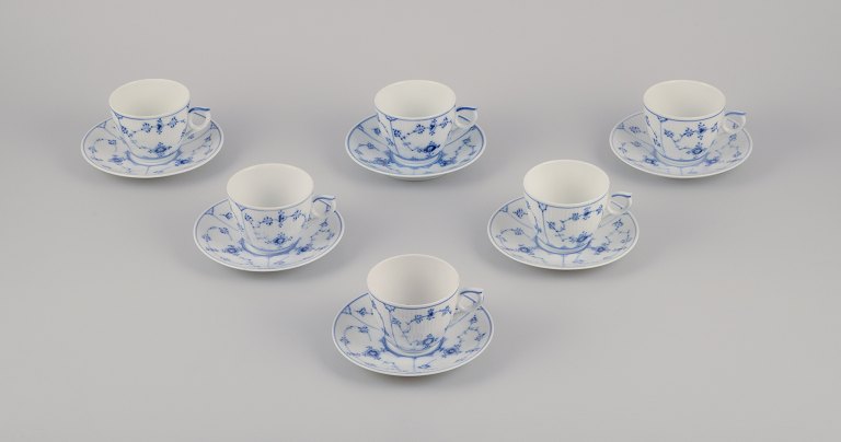 Royal Copenhagen Blue Fluted Plain.Set of six coffee cups with matching saucers.