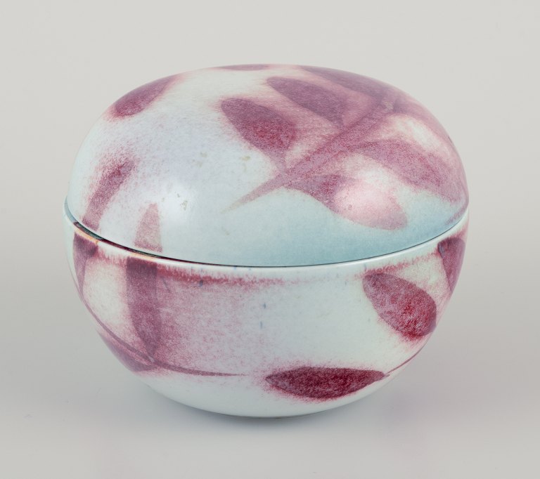 Suzanne Öhlén for Rörstrand, Sweden.Unique ceramic lidded jar decorated with leaf motifs.