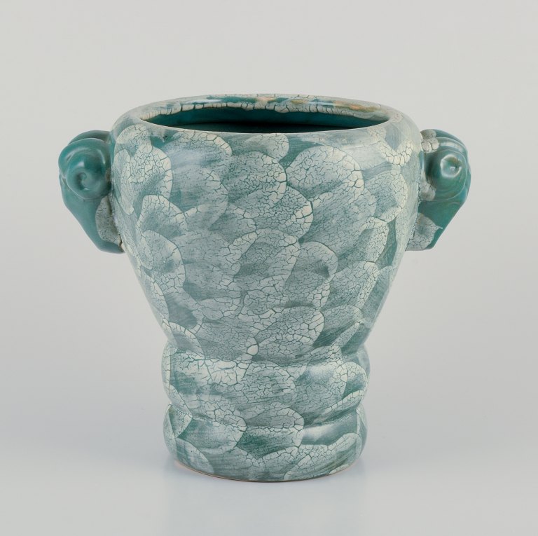 Michel Pointu, fransk keramiker. Unika Art Deco keramikvase med to hanke.