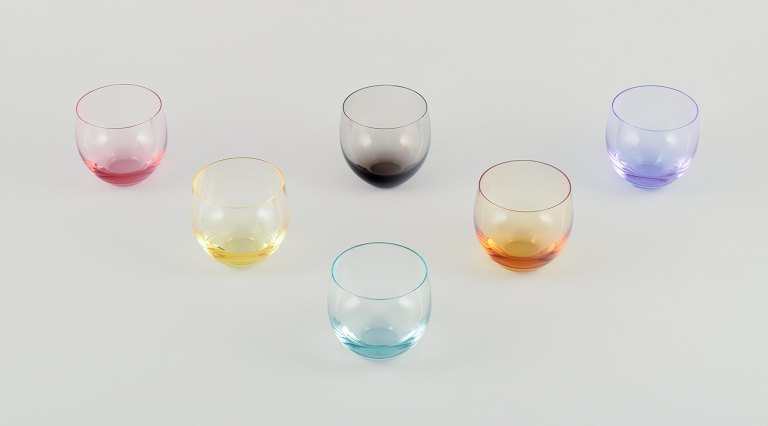 Moser, Karlsbad, Czech Republic.A set of six colored water glasses in different hues.