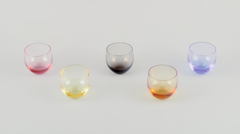 Moser, Karlsbad, Czech Republic.A set of five colored water glasses in different hues.