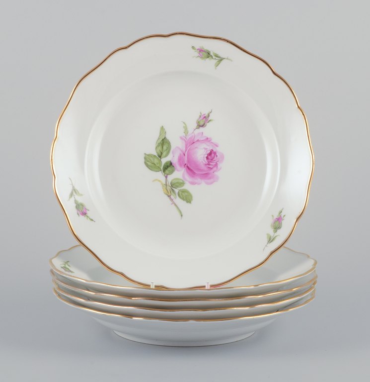 Meissen, Germany.A set of five "Pink Rose" deep dinner plates.