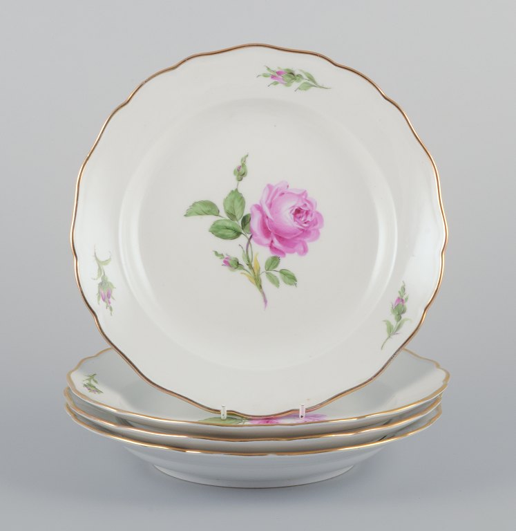Meissen, Germany.A set of four "Pink Rose" deep dinner plates.