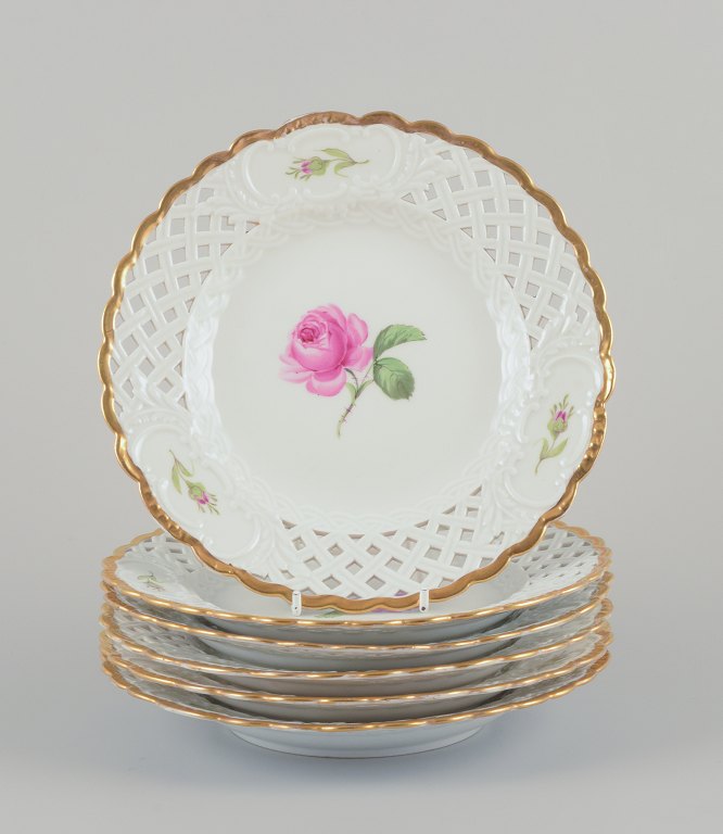Meissen, Germany.A set of six "Pink Rose" reticulated lunch plates.