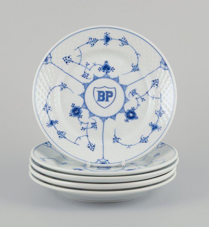 Bing & Grøndahl, Denmark.A set of five small Blue Fluted lunch plates in hotel/restaurant porcelain.