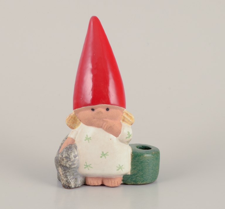 Lisa Larson for Gustavsberg.Candlestick holder. Girl elf and cat.