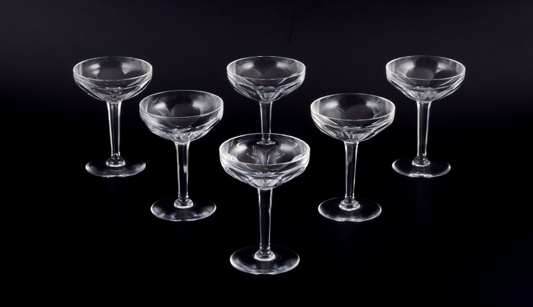 Val St. Lambert, Belgium.A set of six Art Deco champagne coupes in crystal glass.