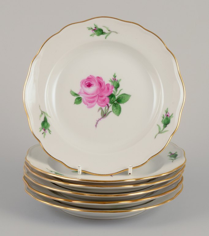 Meissen, Tyskland.Seks ”Pink Rose” tallerkner.