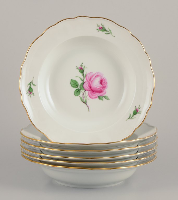 Meissen, Germany."Pink Rose". Six deep plates.