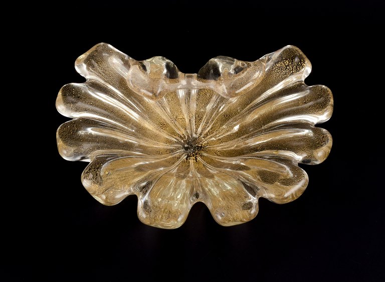 Murano, Italy.Art glass bowl in clear glass with gold dust inlay.