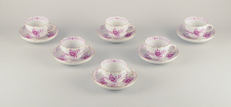 Meissen, Tyskland.Et sæt på seks par ”Pink Indian” kaffekopper i porcelæn.