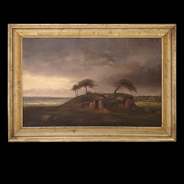 Joachim Ferdinand Richardt, 1819-95, Danish/American, oil on canvas. Landscape, Denmark, with bad weather coming up. Signed and dated 1868. Visible size: 39x60cm. With frame: 50x71cm