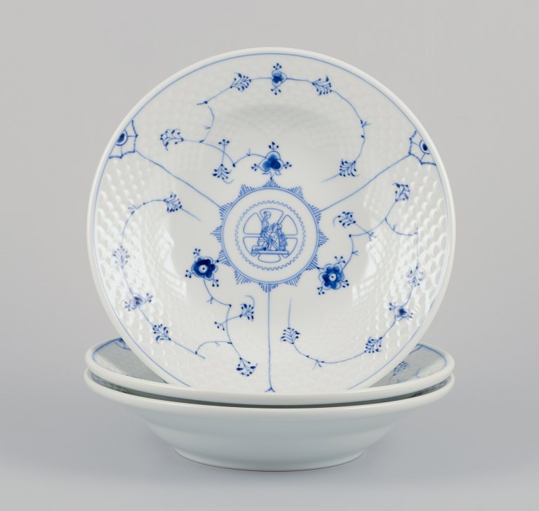 Bing & Grøndahl Blue Fluted.Three large deep plates with different monograms.