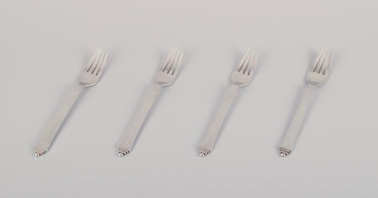 Georg Jensen Pyramid.Four lunch forks in sterling silver.