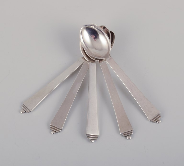 Georg Jensen Pyramid.Five demitasse spoons in sterling silver.