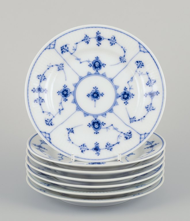 Royal Copenhagen Blue Fluted Plain, set of seven cake plates in hand-painted porcelain.