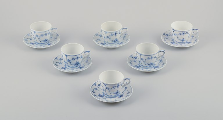 Royal Copenhagen Blue Fluted Plain.A set of six coffee cups with saucers.