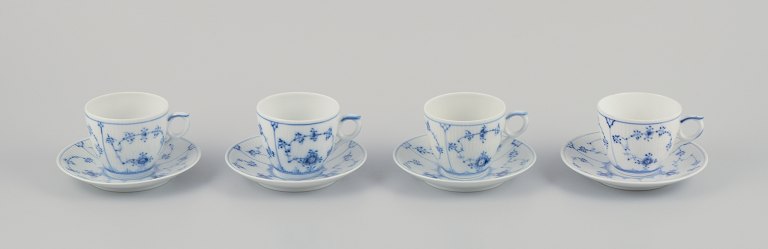 Royal Copenhagen Blue Fluted Plain.A set of four coffee cups with saucers.
